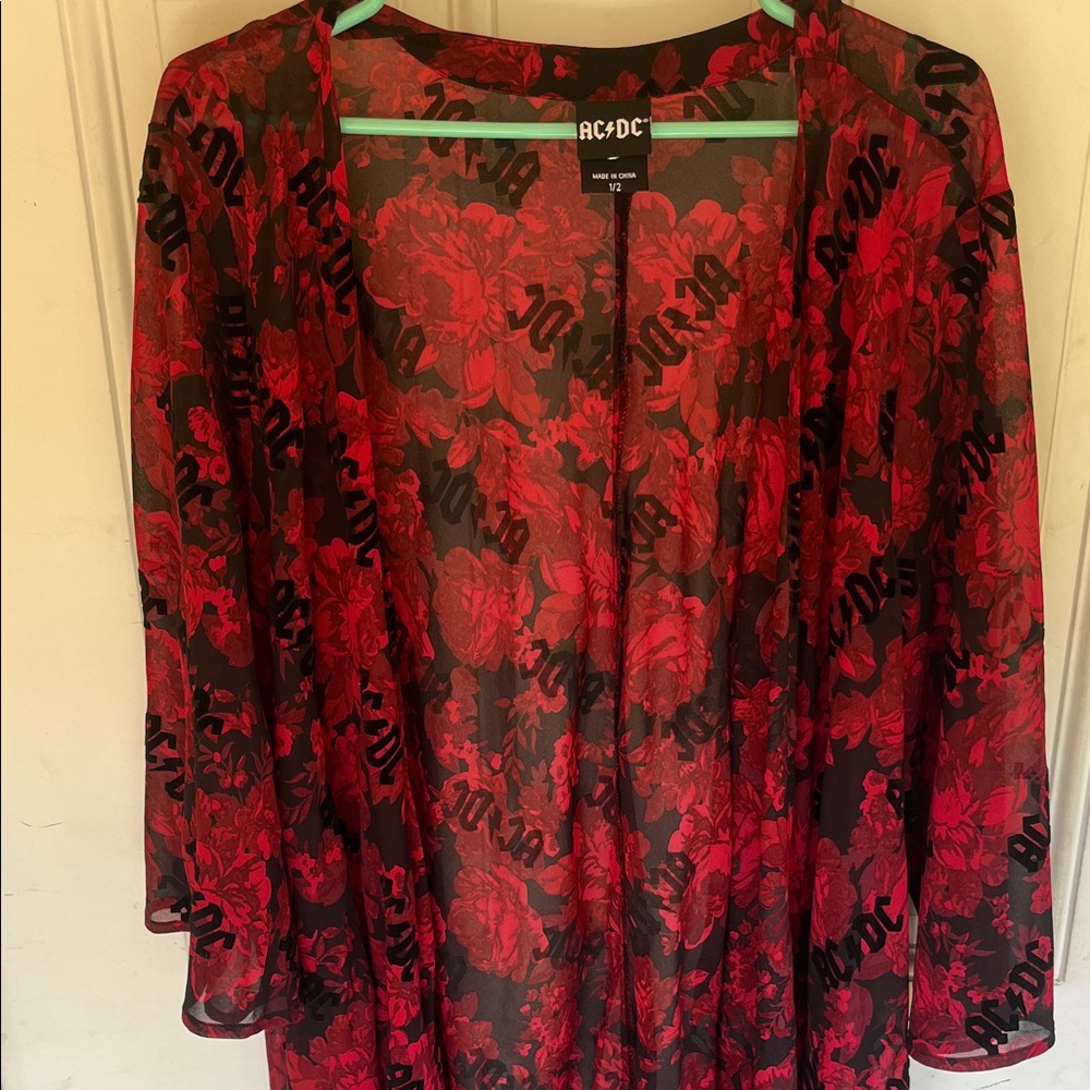 AC/DC Red and Black Floral Kimono